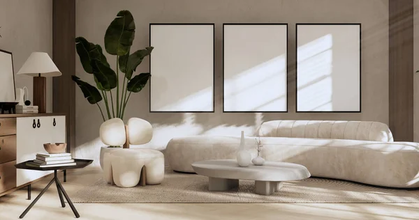 Sofa Decoration Japanese Modern Room Interior Wabisabi Style Rendering — Fotografia de Stock