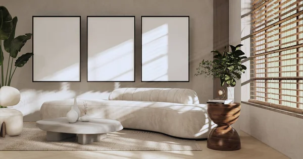 Sofa Decoration Japanese Modern Room Interior Wabisabi Style Rendering — 스톡 사진