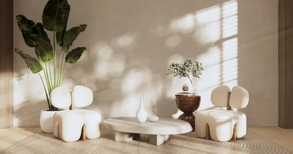 Armchair Sofa Decoration Japanese Modern Room Interior Wabisabi Style Rendering — Stock fotografie