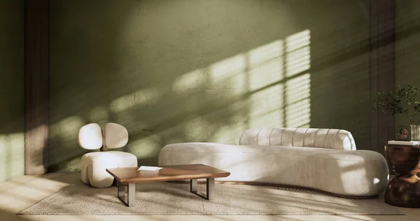 Green Modern Room Interior Wabisabi Style Sofa Decoration Japanese Rendering — Stok fotoğraf