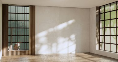 Mimari ve iç mekan kavramı. Boş oda ve ahşap paneller. Arka plan 3 boyutlu resimleme.