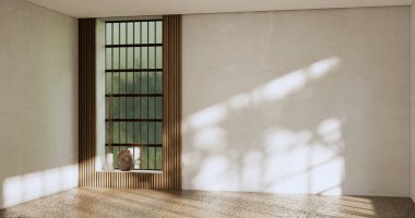 Mimari ve iç mekan kavramı. Boş oda ve ahşap paneller. Arka plan 3 boyutlu resimleme.