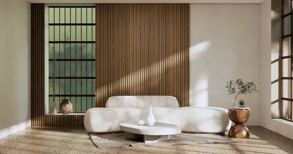 Sofa Decoration Japanese Modern Room Interior Wabisabi Style Rendering — Φωτογραφία Αρχείου