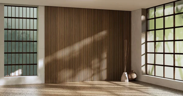 建築とインテリアのコンセプト空の部屋と木製パネル壁の背景3Dイラストレンダリング — ストック写真