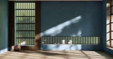 mavi oda ve ahşap paneller arka plan 3 boyutlu resimleme