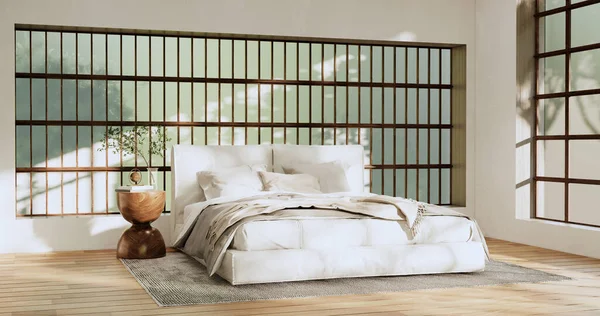 Interior Wabisabi Minimalis Mengejek Dengan Zen Bed Plant Dan Decoartion — Stok Foto