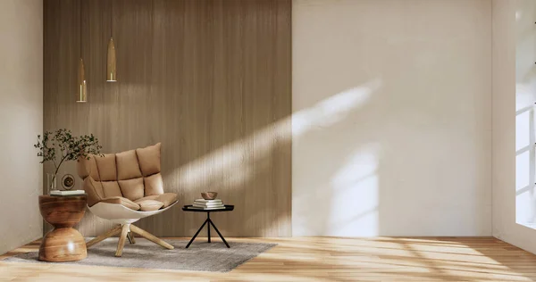 空房间里的扶手椅Wabi Sabi风格 3D插图渲染 — 图库照片