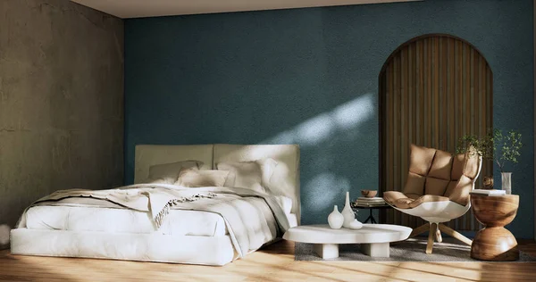 Minimalista Mofa Interior Wabisabi Con Planta Cama Zen Decoarción Dormitorio — Foto de Stock