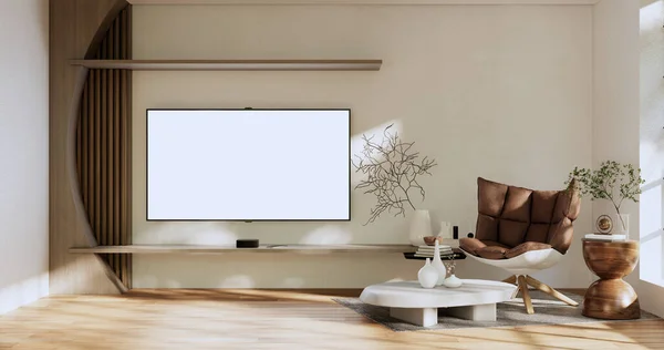 白い部屋のインテリア現代的なスタイルのテレビキャビネット木製のデザイン — ストック写真