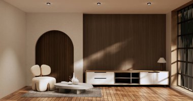 Kabine odası ahşap iç döşeme wabisabi tarzı 3D