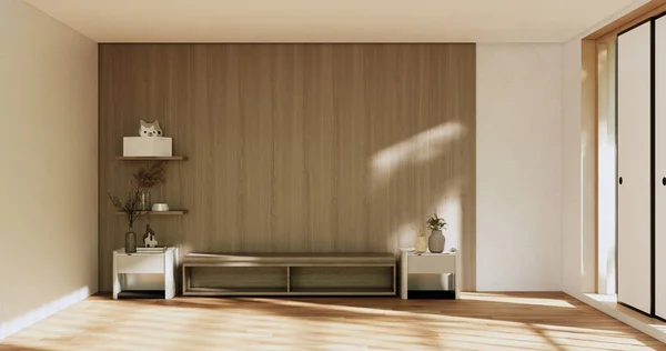 Cabinet Room Wooden Interior Wabisabi Style Rendering — Stock Photo, Image