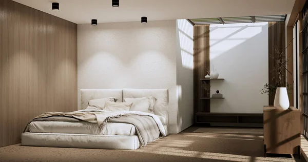 Minimalist Wabisabi Bedroom Plant Decoartion Japanese Bedroom Rendering — Stock Photo, Image