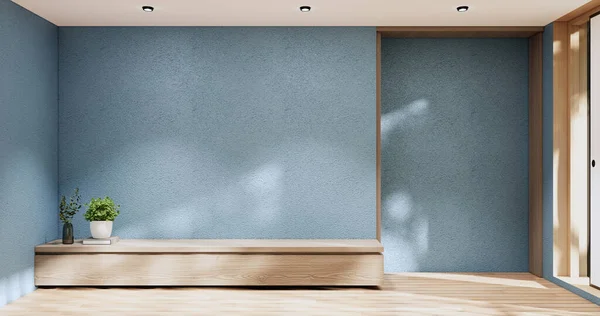 Kast Moderne Zen Woonkamer Licht Blauwe Muur Achtergrond Rendering — Stockfoto