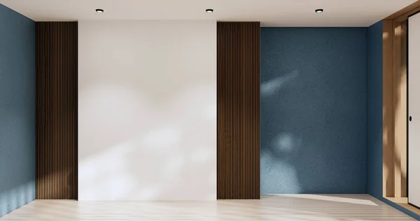 青い部屋と木のパネルの壁の背景3Dイラストレンダリング — ストック写真
