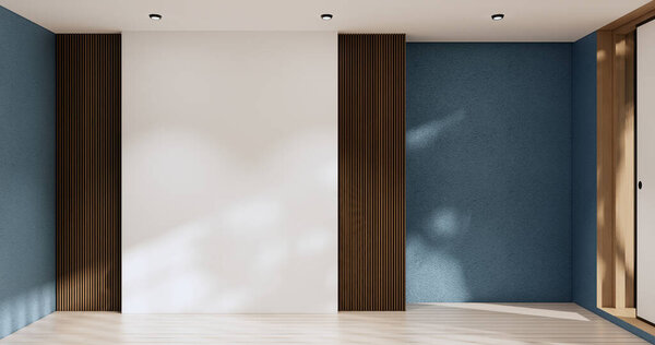 blue room and wood panels wall background 3D illustration rendering