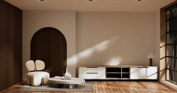 Kabinet Pokoj Dřevěný Interiér Wabisabi Style Vykreslování — Stock fotografie