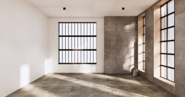 Boş odanın içini temizliyorum. Japon Wabi Sabi 3D tasarımı.