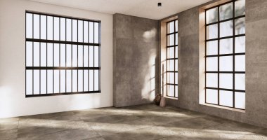 Boş odanın içini temizliyorum. Japon Wabi Sabi 3D tasarımı.