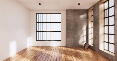 Boş odanın içini temizliyorum. Japon Wabi Sabi 3D tasarımı.