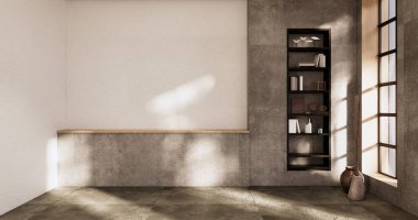 Boş odanın içini temizliyorum. Japon Wabi Sabi 3D tasarımı.