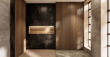 Boş odanın içini temizliyorum. Japon Wabi Sabi 3D tasarımı.