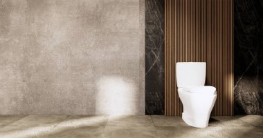 Banyoda banyo ve tuvalet Japon wabi sabi tarzı 3D.