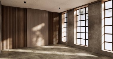 Boş odanın içini temizliyorum. Japon Wabi Sabi 3D tasarımı.