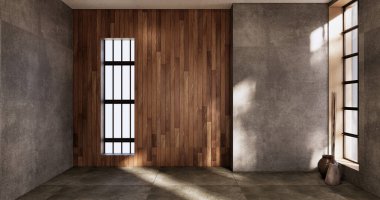 Boş odanın içini temizliyorum. Japon Wabi Sabi 3D tasarımı.