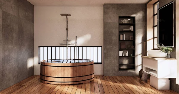 Het Bad Toilet Badkamer Japanse Wabi Sabi Stijl Rendering — Stockfoto