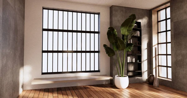 Czyszczenie Pusty Pokój Wnętrze Japandi Wabi Sabi Style Renderowania — Zdjęcie stockowe