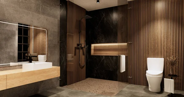 Bain Les Toilettes Sur Salle Bain Japonais Wabi Sabi Style — Photo