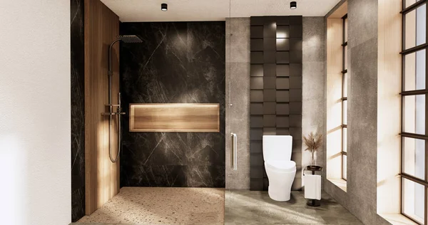浴室上的浴室和厕所日本Wabi Sabi风格 3D渲染 — 图库照片