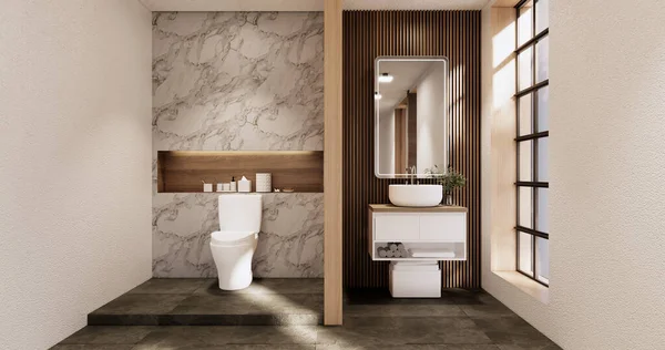 Die Badewanne Und Toilette Auf Badezimmer Japanischen Wabi Sabi Stil — Stockfoto