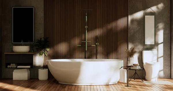 Banho Banheiro Wabi Japonês Sabi Estilo Renderização — Fotografia de Stock