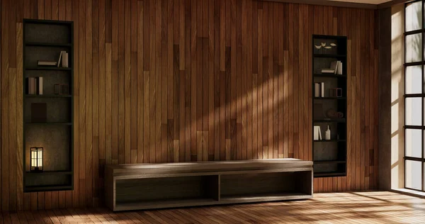 木製の部屋の熱帯スタイルに空の木製キャビネット — ストック写真