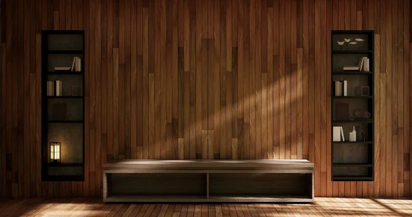 木製の部屋の熱帯スタイルに空の木製キャビネット — ストック写真