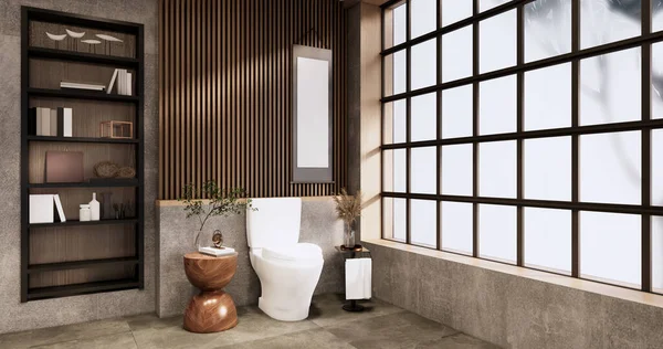 Μπάνιο Και Τουαλέτα Στο Μπάνιο Ιαπωνική Wabi Sabi Στυλ Απόδοση — Φωτογραφία Αρχείου