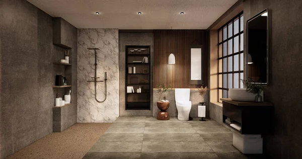 Ванна Туалет Ванной Комнате Японский Стиль Wabi Sabi Рендеринг — стоковое фото