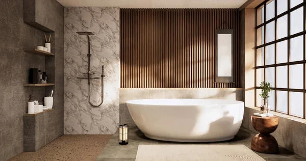バスルームのバスルームとトイレ日本語わびさびスタイル 3Dレンダリング — ストック写真