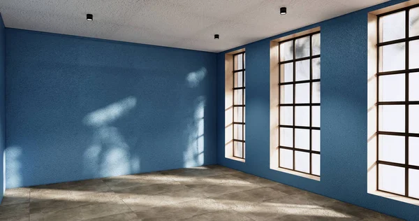 Cleaning room, Modern room empty blue wall on tiles floor. 3D rendering