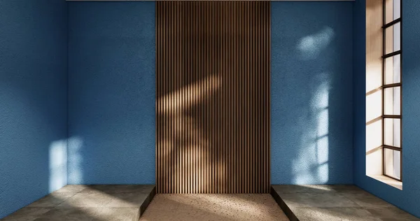 Úklidová Místnost Moderní Místnost Prázdná Modrá Stěna Dlaždicové Podlaze Vykreslování — Stock fotografie