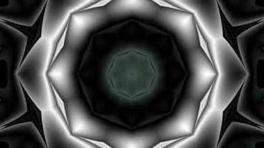 Siyah arka planda dönen tek renkli kaleydoskopların desenleri. Soyut hareket grafikleri. Fraktal animasyon. Güzel parlak bir süs. Sonsuz döngü