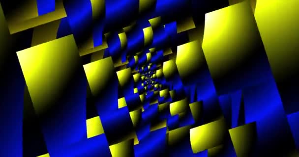 Geel Blauwe Caleidoscoop Van Rechthoekig Mozaïek Abstracte Bewegende Beelden Fractale — Stockvideo