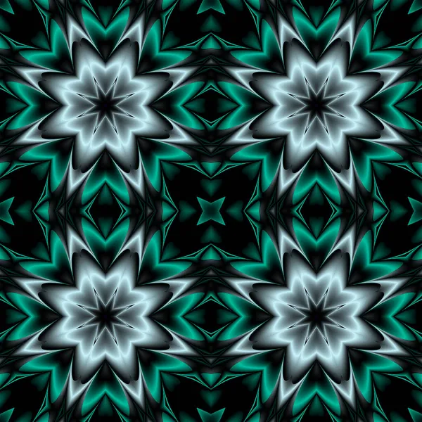 Grüne Und Graue Blüten Auf Dem Schwarz Bewegungsgrafik Muster Fraktale — Stockfoto