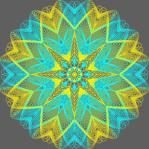 Dekorativní Kulatý Květinový Vzor Modré Žluté — Stockový vektor