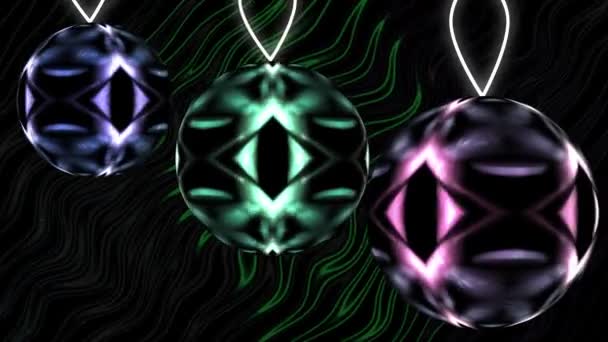 Three Christmas Tree Decorations Balls Different Colors Rotate Axis Different — Video Stock