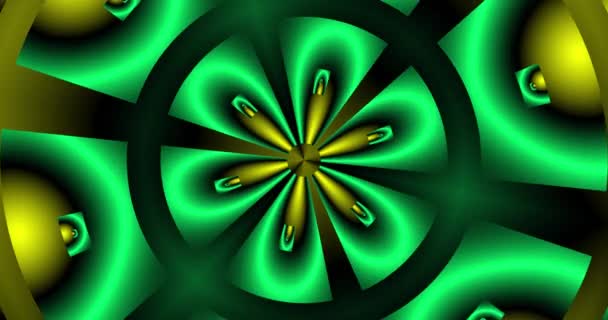 Fractal Elements Green Yellow Black Colors Appear Center Frame Rotate — Video