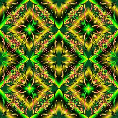 Yeşil, sarı ve pembe renklerde sonsuz, parlak renkli 3D süslemeler.