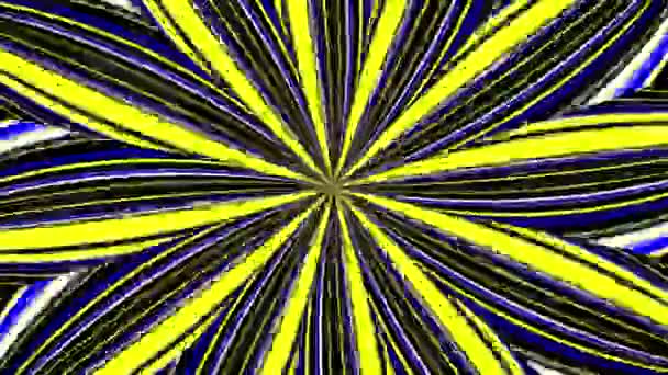 Kaleidoscope Blue Yellow Rays Light Dark Background Endless Cycle Loop — Vídeos de Stock
