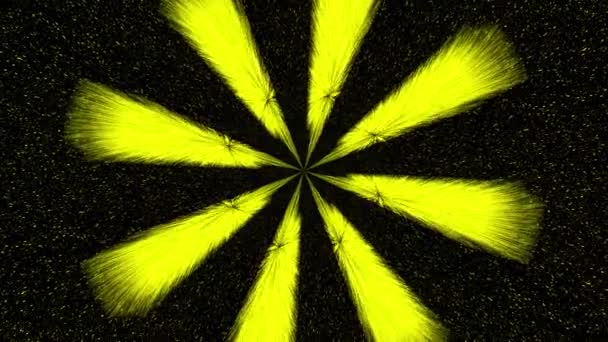 Yellow Beams Light Flashes Come Out Center Frame Rotate Clockwise — Vídeo de Stock